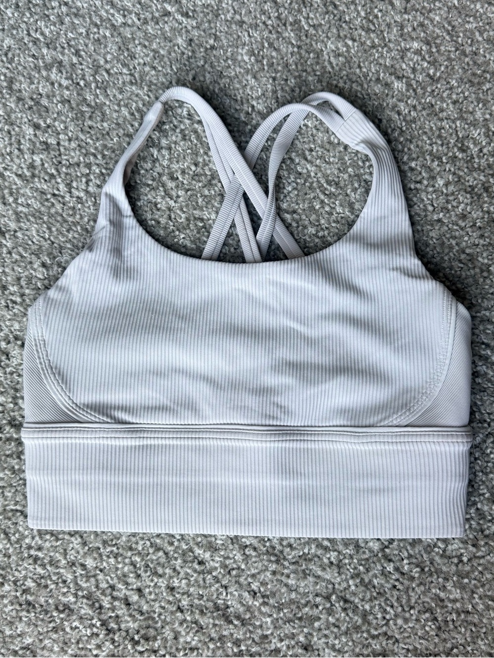 Lululemon White Ribbed Sports Bra with Crisscross Back